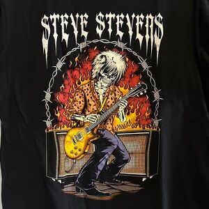 Steve Stevens Black Tee with Rock Guitarist Design